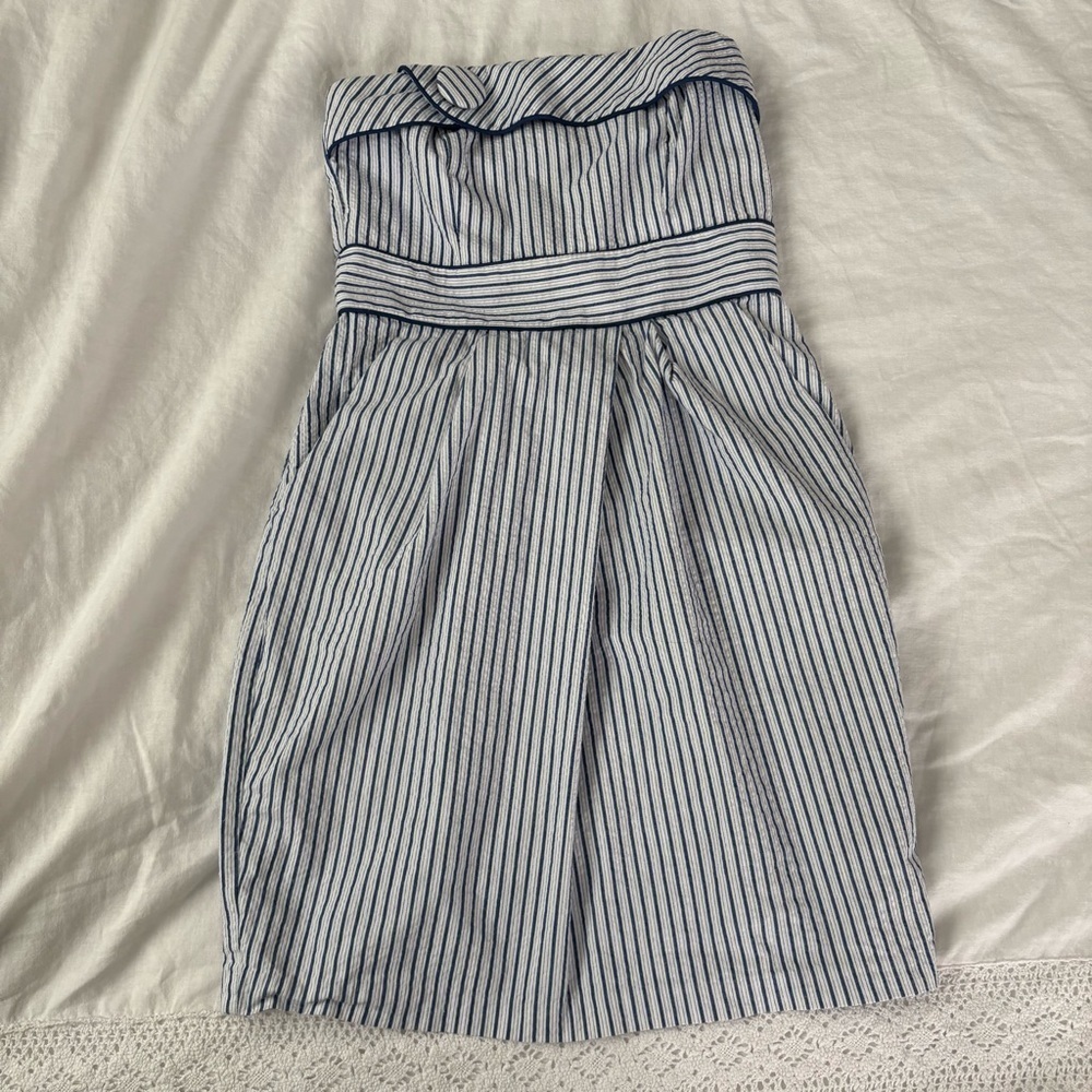 TEEZE ME Size 5 Small White Blue Stripes DRESS strapless navy summer
